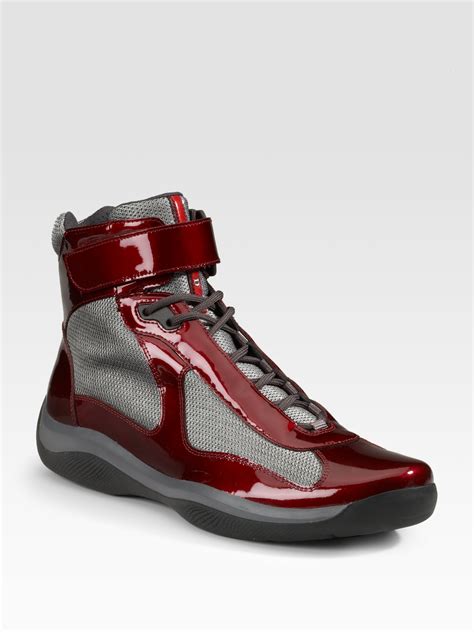 black and red prada sneakers|red high top prada.